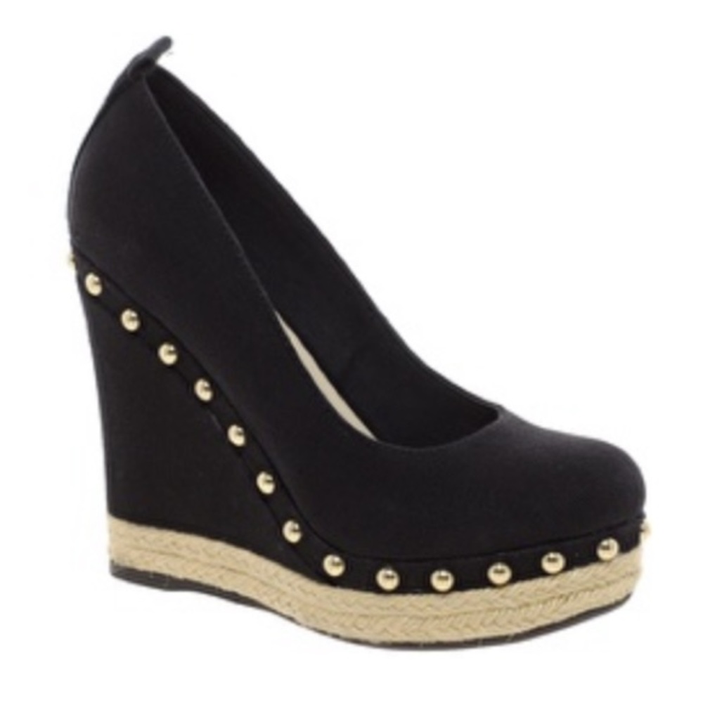 Black Wedge Heels with Gold Studs